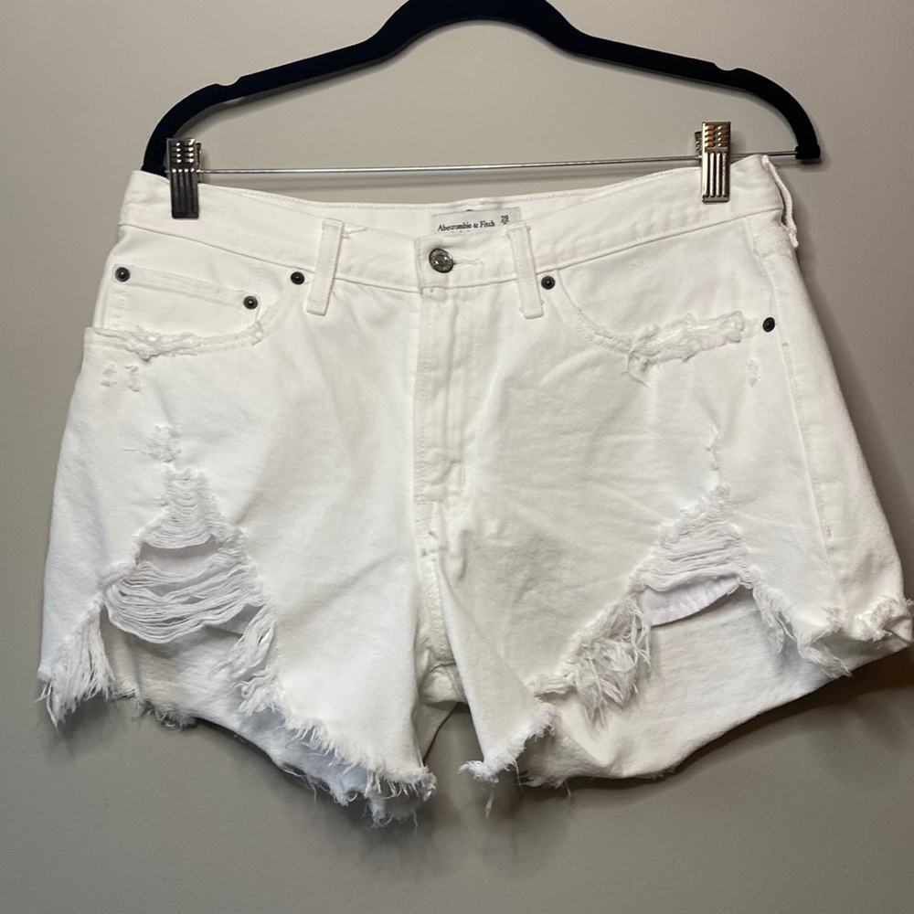Abercrombie & Fitch White Distressed Jean Shorts